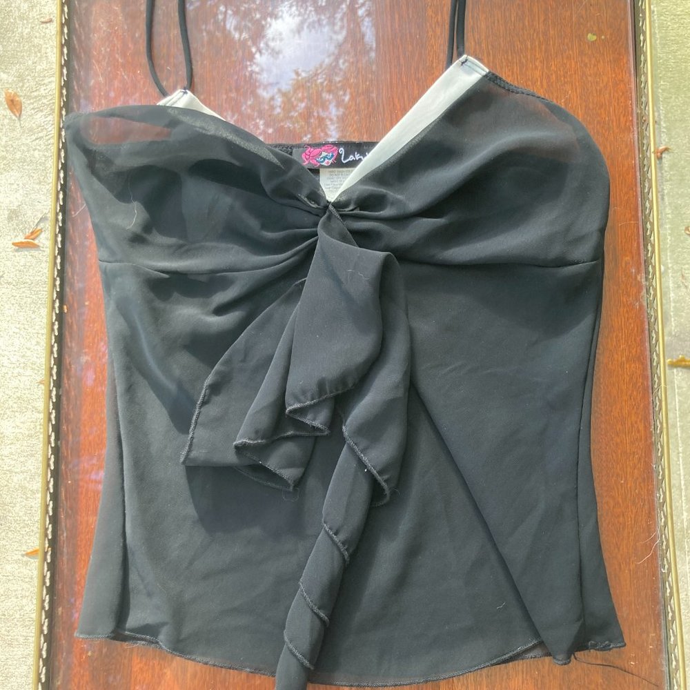SOLD! Y2K Sheer Black and White Spaghetti Strap Tank Top Made in USA